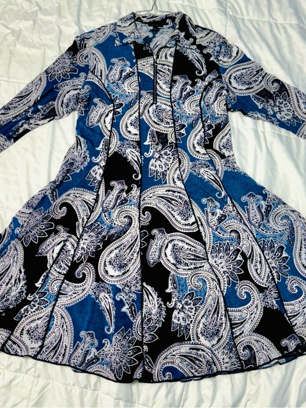 Sami & Jo Navy and Black Paisley Fit-and-Flare Long Sleeve Dress